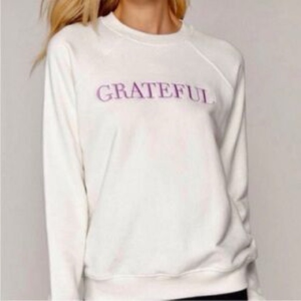 Spiritual Gangster Cream Sweatshirt with Purple GRATEFUL Script